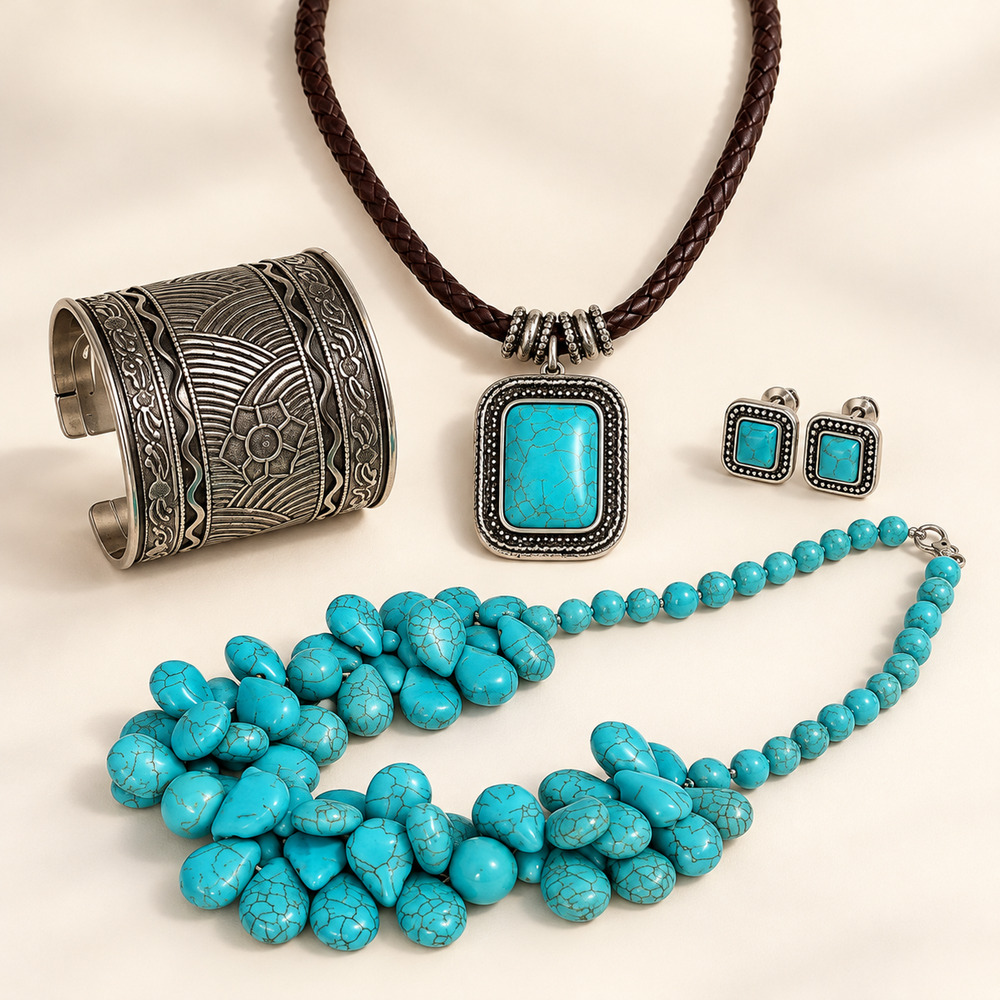 Dyed Howlite Turquoise Jewelry Bundle Southwestern Western Rustic Chic Boho